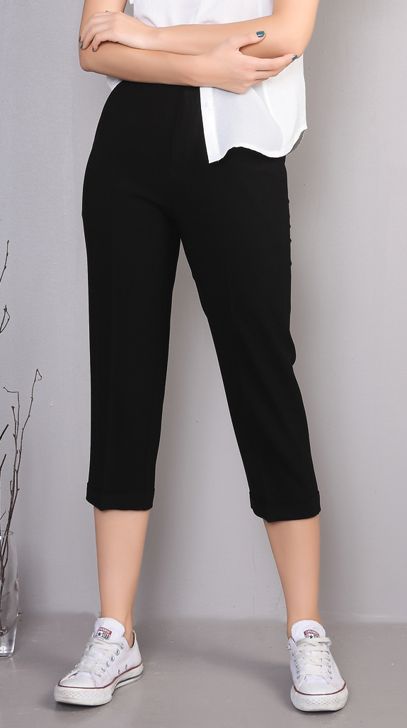 春夏季大码宽松女裤松紧腰格子七分小脚裤