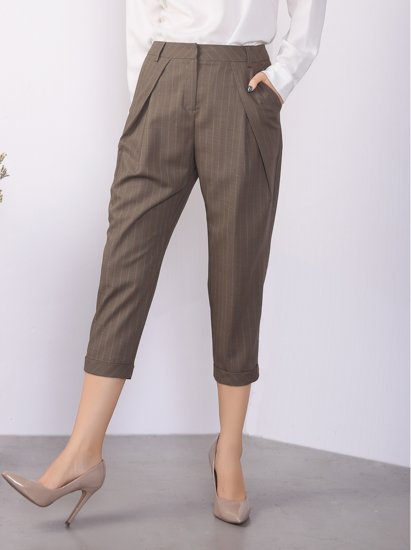 小棕色裤修身七分裤夏季女职业西装裤